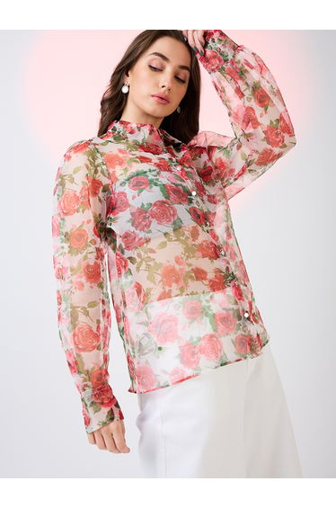 Multi Floral Print Organza Shirt