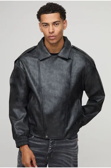 Oversized Double Collared Biker Jacket - black