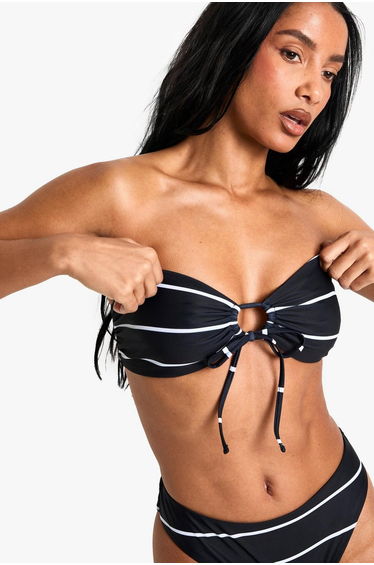Swimwear Essentials Multiway Stripe Bandeau Bikini Top - black