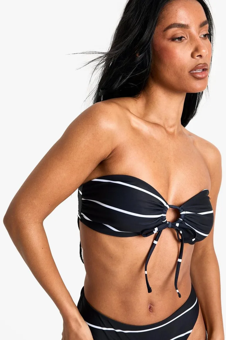 Swimwear Essentials Multiway Stripe Bandeau Bikini Top - black - 2