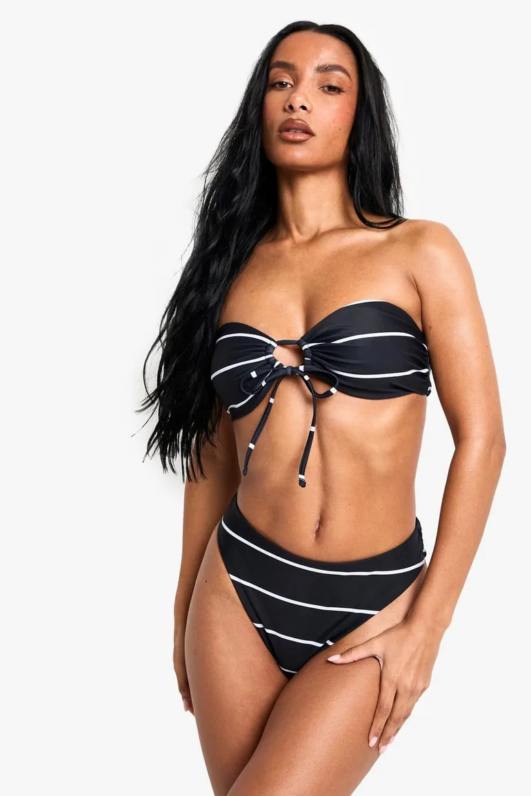Swimwear Essentials Multiway Stripe Bandeau Bikini Top - black - 1