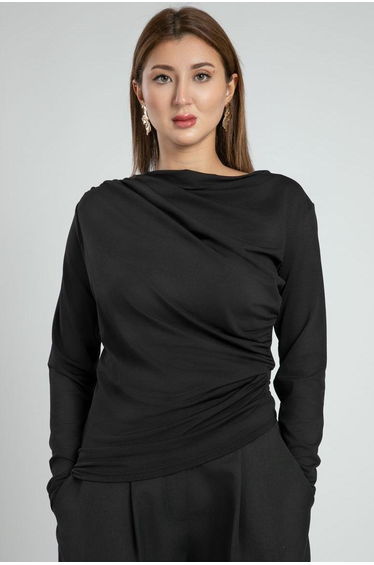 Office Blouse With Pleats And Loose Collar