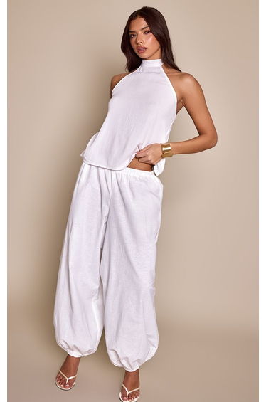 White Cheesecloth Halterneck Scoop Back Cami Top