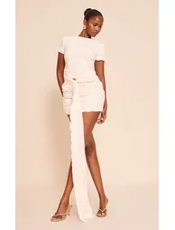 Cream Textured Belt Detail Mini Dress - 2