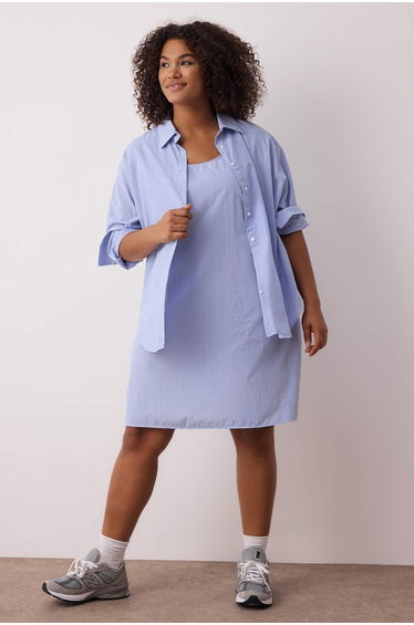 Blue Striped Mini Woven Plus Size 2-Piece Shirt & Dress
