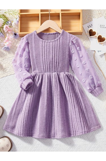 Girls Purple Textured Knit Dobby Dress