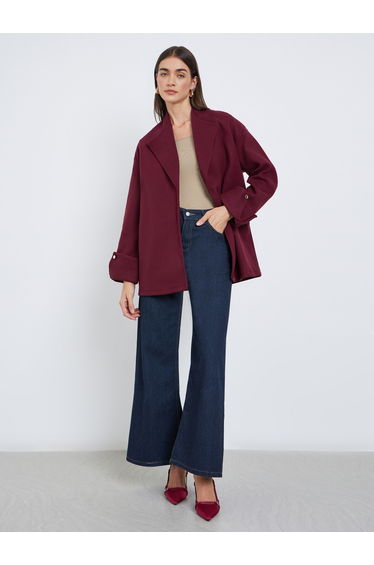 Burgundy Wool Blend Longline Jacket