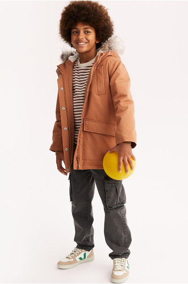Sherpa-Lined Hooded Parka in Cotton Mix