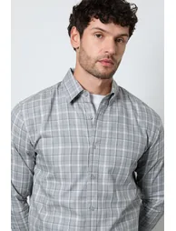 Grey Check Long Sleeve Shirt - 1