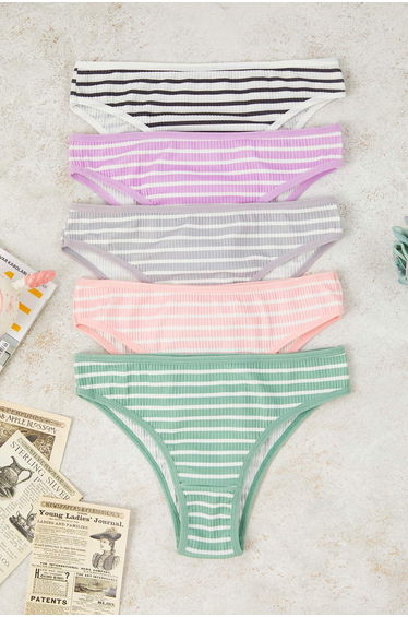 Multicolored 5-Pack Striped Ribbed Brief Knitted Panties