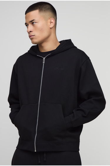Basic BM Signature Oversized Zip Through Hoodie - black