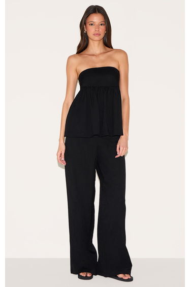 Black Bandeau Peplum Detail Jumpsuit