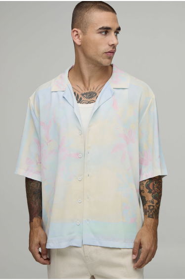 Oversized Boxy Floral Print Shirt - yellow