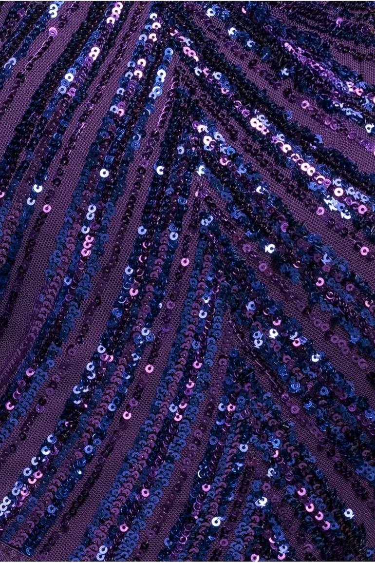 Goddiva One Shoulder Sequin Jumpsuit - Purple - 3