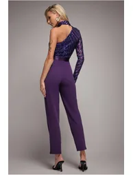 Goddiva One Shoulder Sequin Jumpsuit - Purple - 1