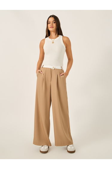Cross Over Waistband Tailored Trouser with Crease Line