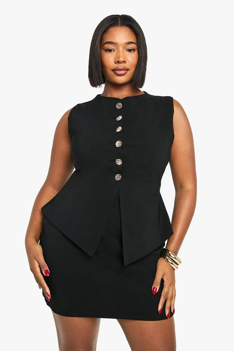 Plus gold button 2 in 1 mini dress - black Boohoo : Dresses : VogaCloset  Oman