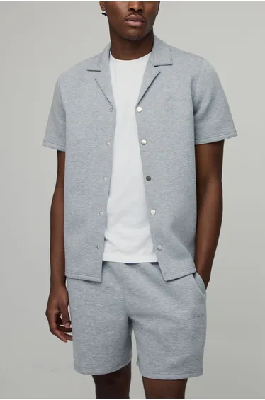 Regular Fit Shirt and Relaxed Short Scuba Set - grey marl