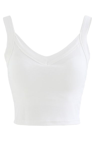 Soft V-Neck Crop Tank Top in White