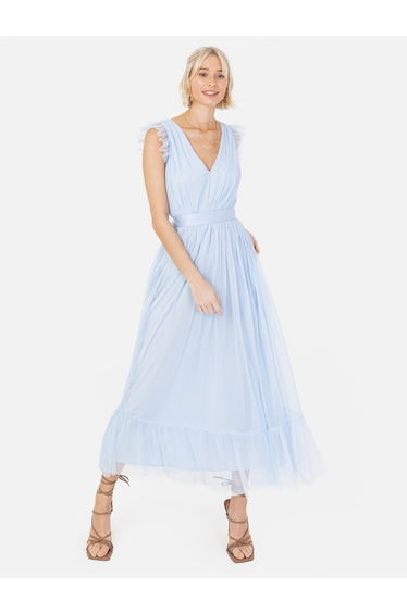 Anaya With Love Recycled Light Blue Midaxi Dress with Sash Belt