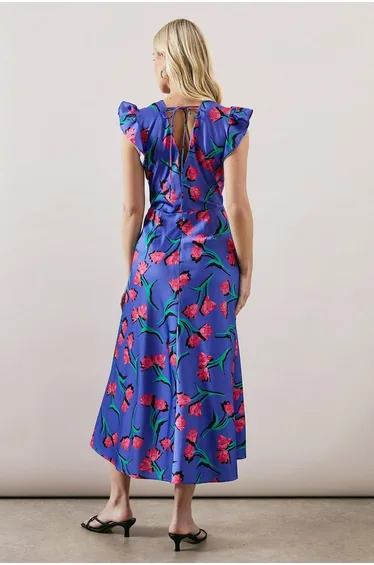 Petite Bias Cut Satin V Neck Dress