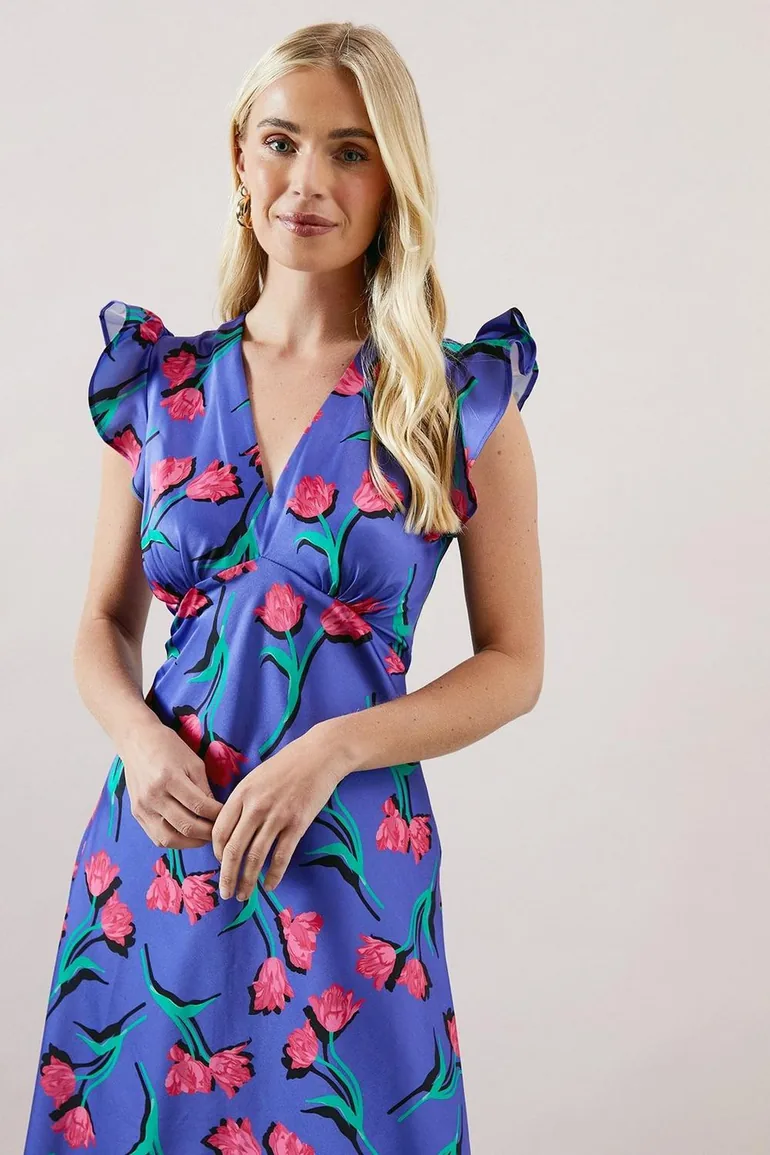 petite bias cut dress ASOS DESIGN Petite bias cut mini satin dress with floral embellishment