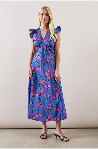 Petite Bias Cut Satin V Neck Dress