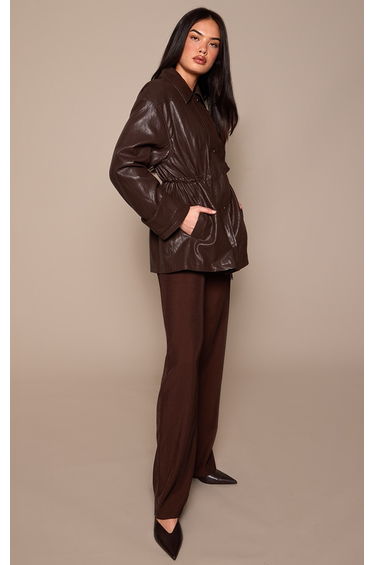 Dark Chocolate Textured High Shine PU Cinch Jacket