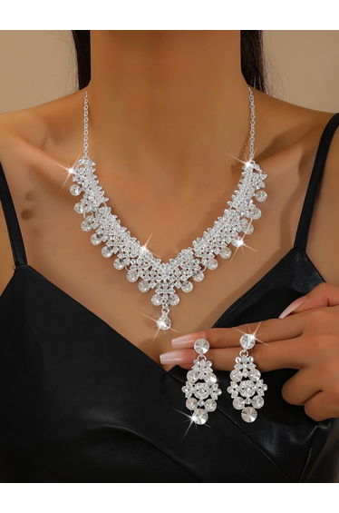 2-Piece Embellished Rhinestone Drop Necklace and Earrings Jewelry Set