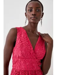 Plunge Neck Midi Dress In Lace - 1