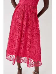 Plunge Neck Midi Dress In Lace - 2