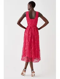 Plunge Neck Midi Dress In Lace - 3