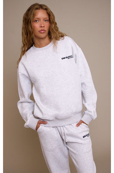 Ash Grey Oversized Boston Usa Embroidered Sweatshirt