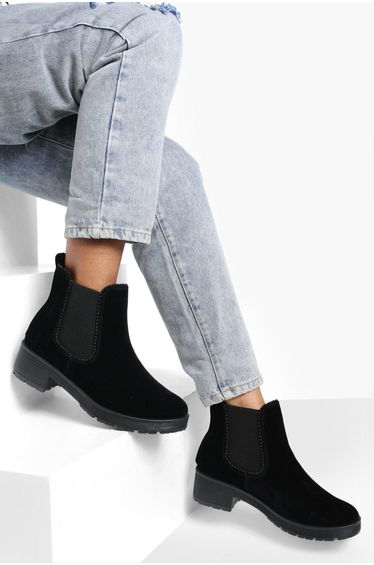 Ribbed Detail Chunky Chelsea Boots - black
