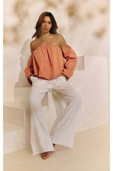 Apricot Peach Skin Floaty Bardot Top