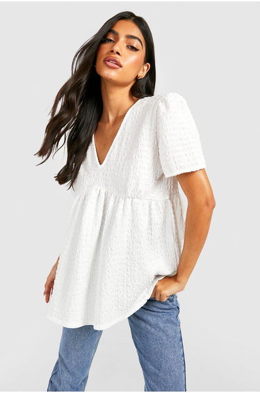 Maternity Textured Smock Top - white