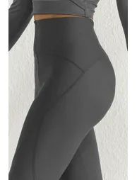 Sports Leggings - Gray - High Waist - 4