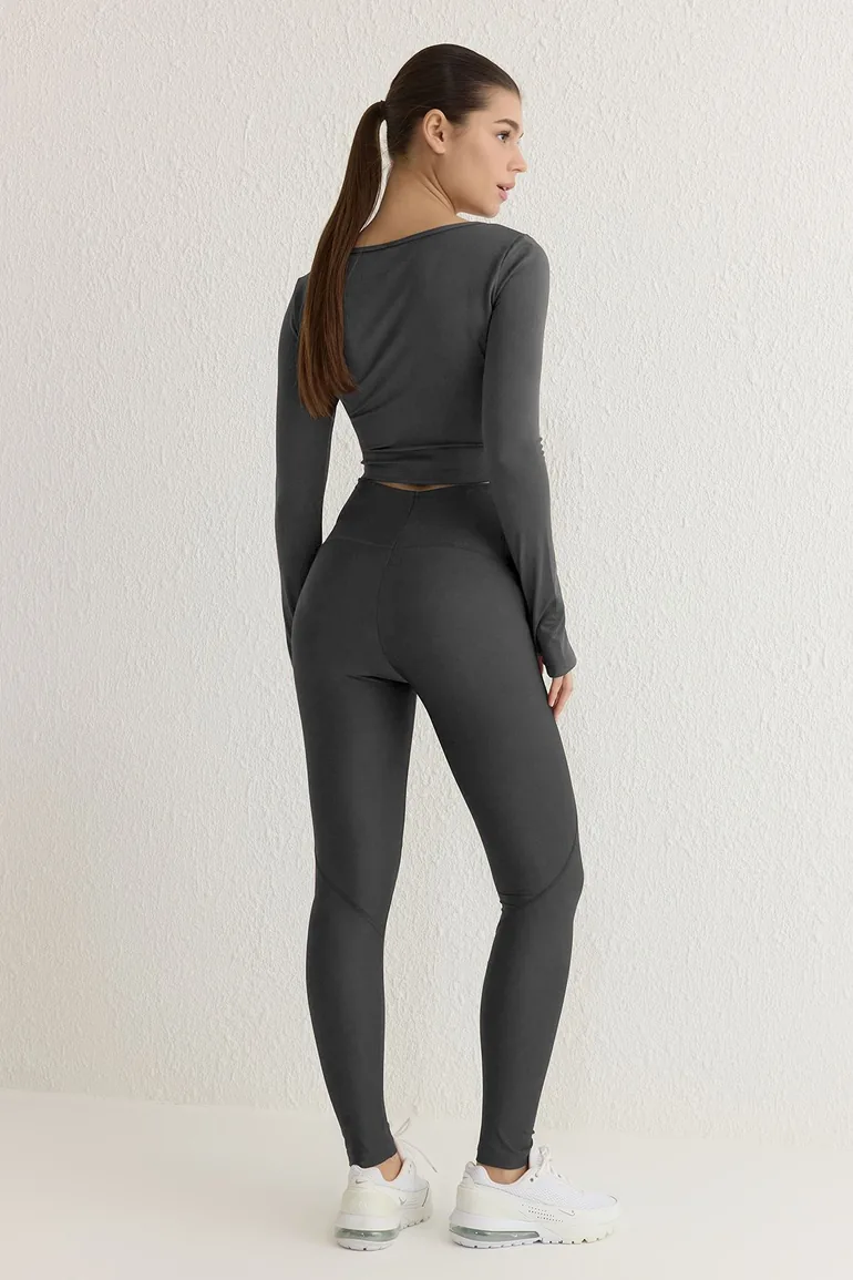 Sports Leggings - Gray - High Waist - 2