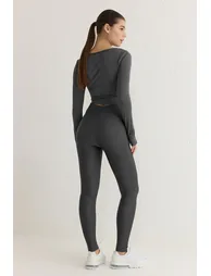 Sports Leggings - Gray - High Waist - 2