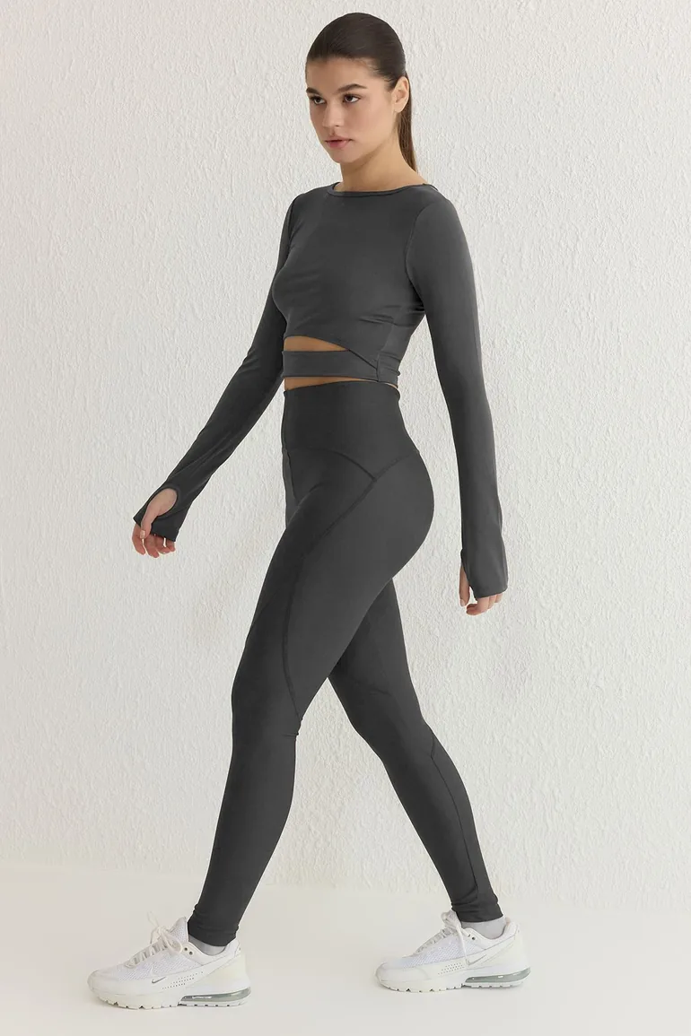 Sports Leggings - Gray - High Waist