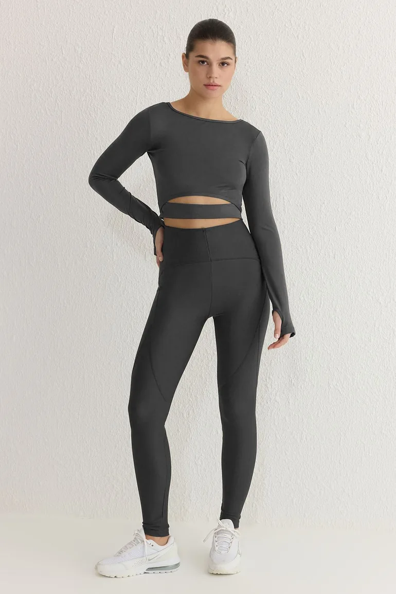 Sports Leggings - Gray - High Waist - 1