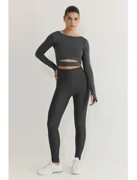 Sports Leggings - Gray - High Waist - 1