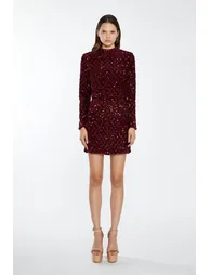 Port-Red Velvet-Sequin High Neck -Top - 1