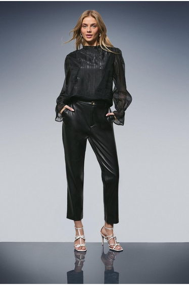 Sequin Floral Embroidered Frill Neck Blouse