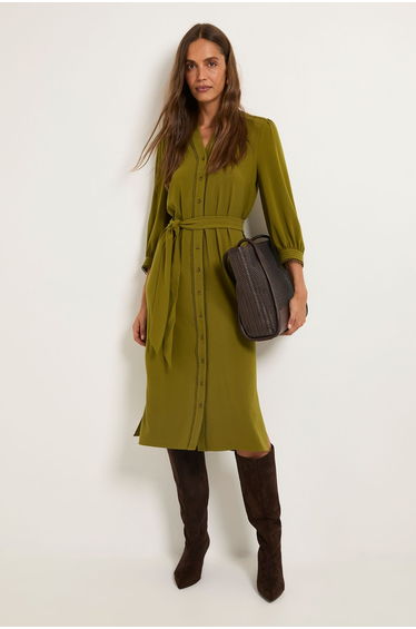 Button Through Belted Shirt Dress