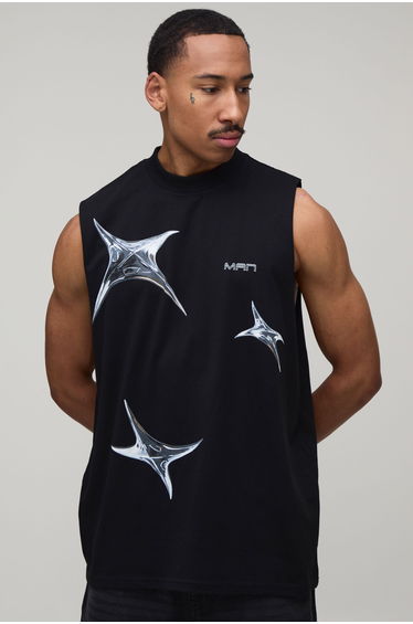 Black Oversized Star Graphic Tank - black