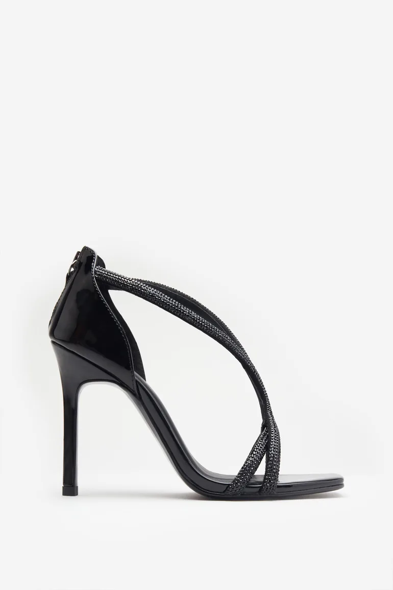 Pluto | Black Patent Diamante Heeled Sandals - 1