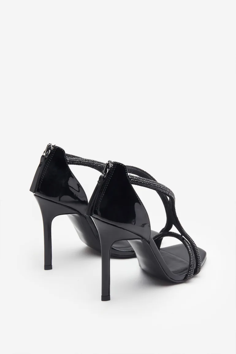 Pluto | Black Patent Diamante Heeled Sandals - 3