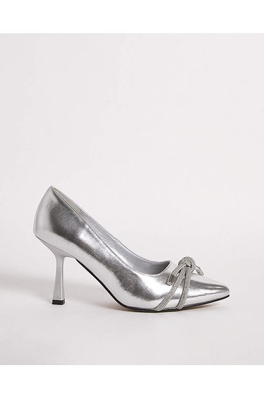 Diamante Knot Heeled Shoes Ex Wide Fit