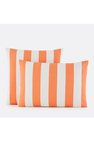 Hendaye Orange Striped Cotton Pillowcase